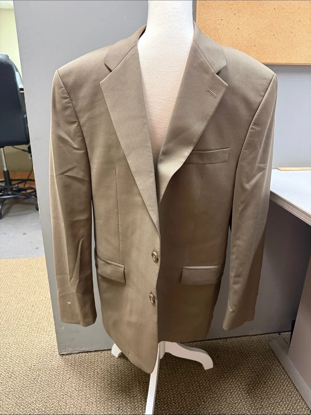 Vtg Lauren Ralph Lauren 100% Wool Taupe Sport Coat Blazer 46R Made in Canada